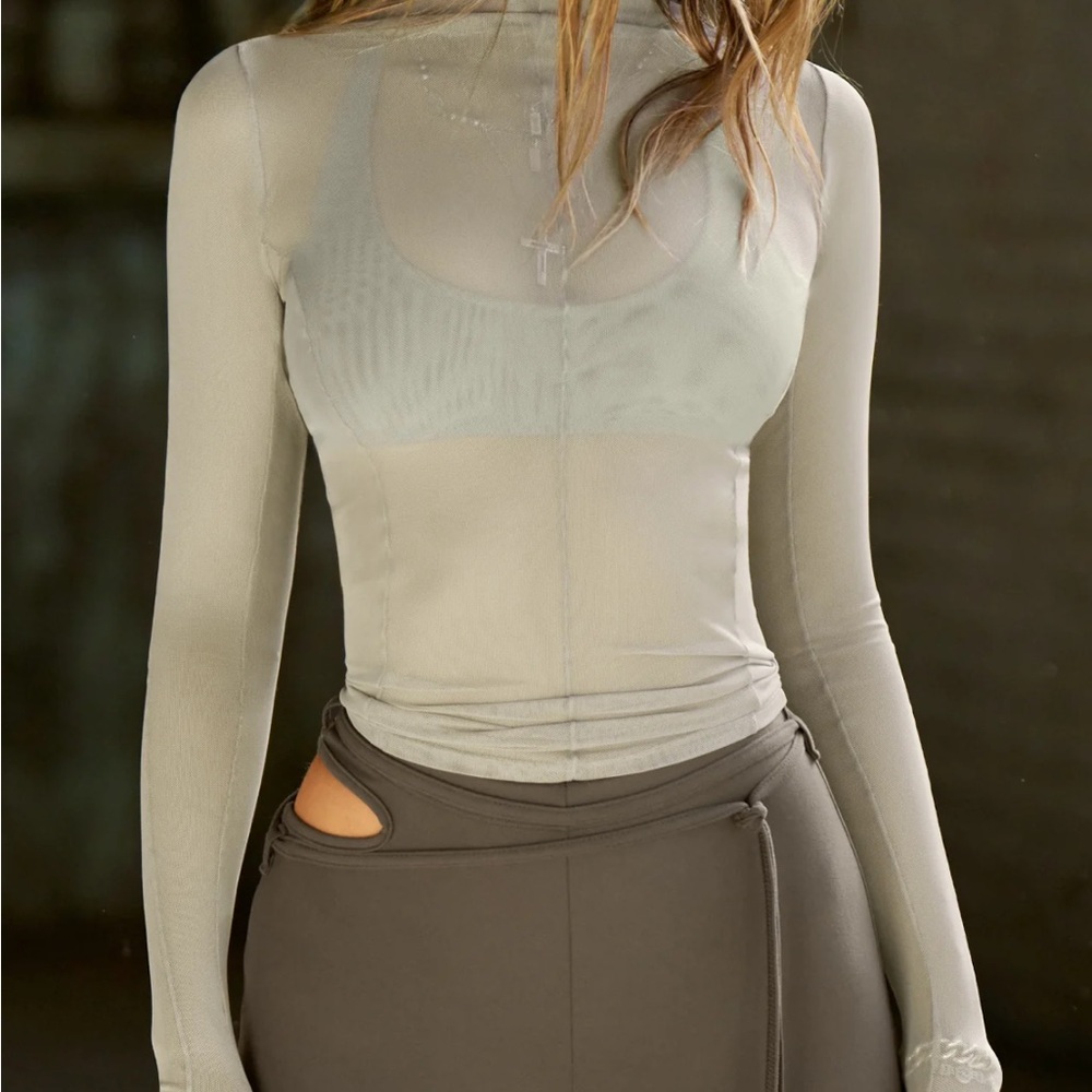 Joah Brown olive Fitted mesh top